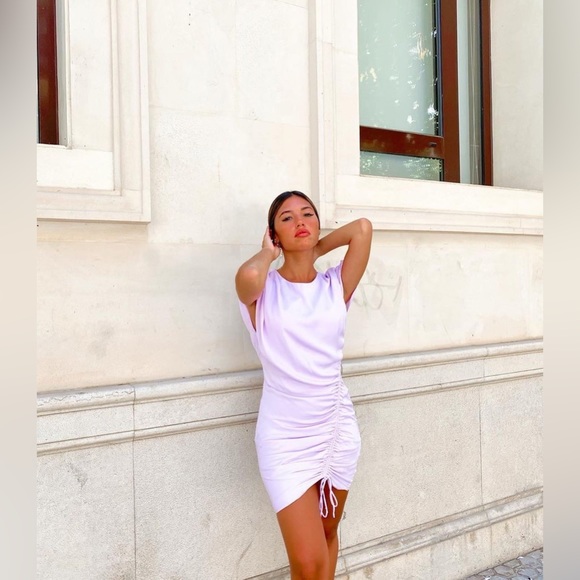 NWT Zara Ruched Satin Effect Mini Dress - Picture 5 of 8